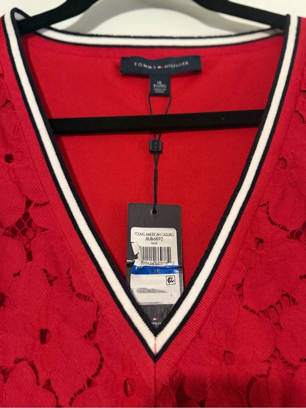 Tommy Hilfiger Red Lace V-Neck Sleeveless Dress - Picture 3 of 4